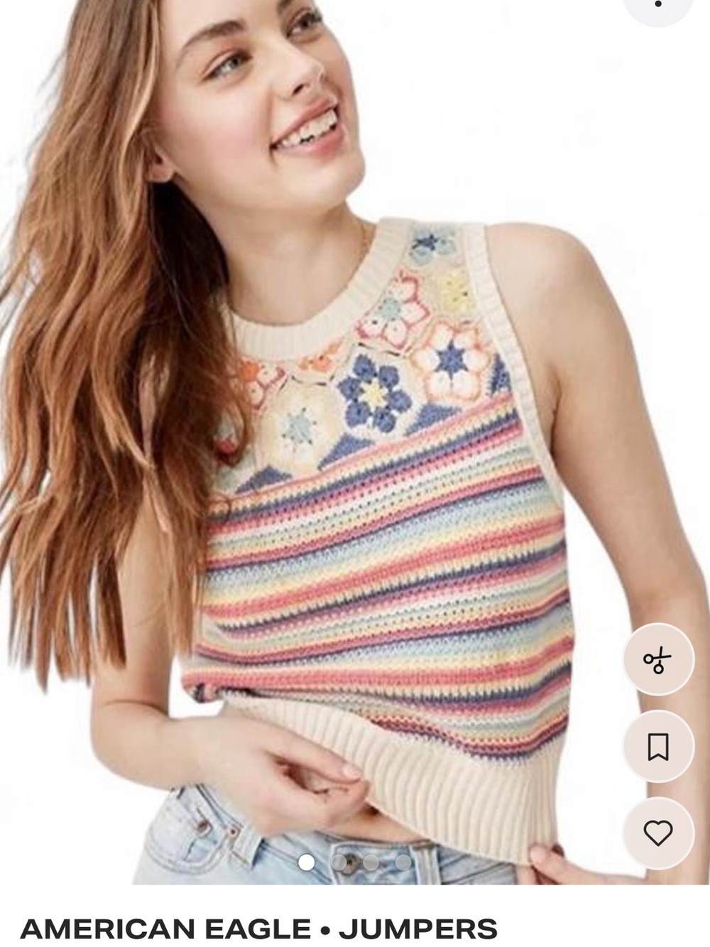 American Eagle Outfitters Cream Multicolor Floral Stripe Knit small